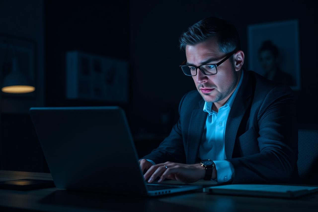 Business owner reviewing data privacy and security settings on a laptop